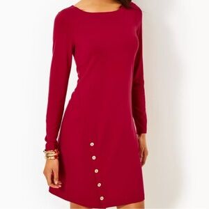 Lilly Pulitzer Maddox Straight Dress Malbec Red 
/Gold logo Buttons large NWT